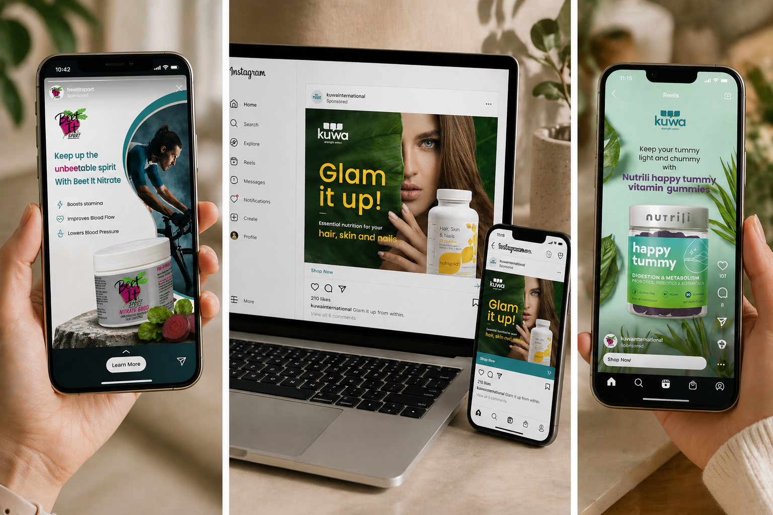 Kuwa — grouped digital mockups across campaigns