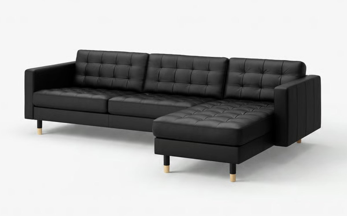 Black leather sofa with chaise